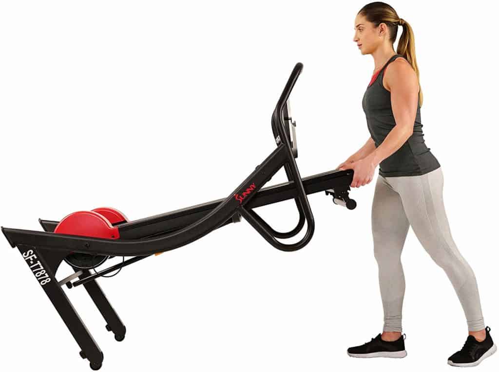 The Sunny Health & Fitness SF-T7878 Treadmill is being moved to storage
