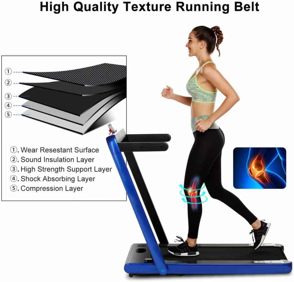 The tread belt of the OppsDecor 2-in-1 Under-Desk Treadmill has several layers