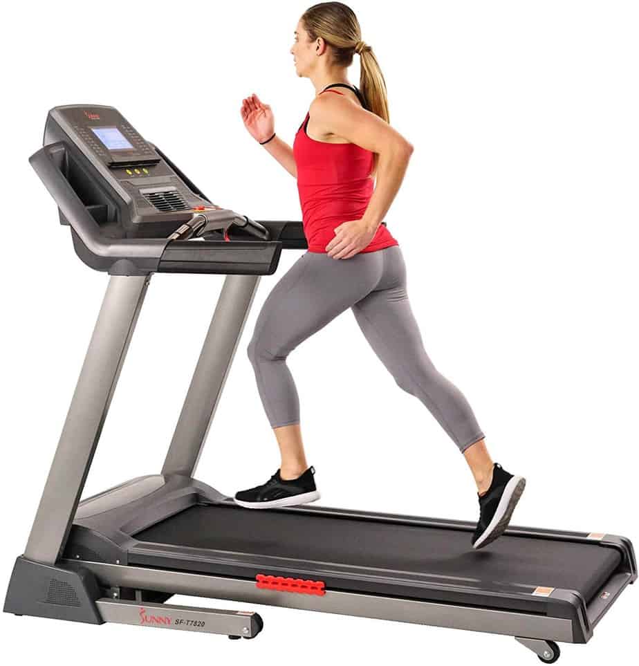 A lady is running on the Sunny Health & Fitness SF-T7820 Treadmill