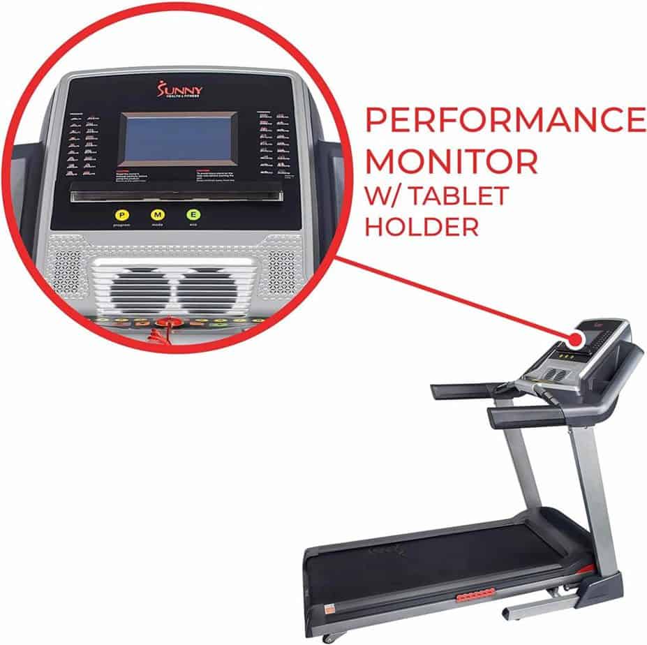 The console of the Sunny Health & Fitness SF-T7820 Treadmill