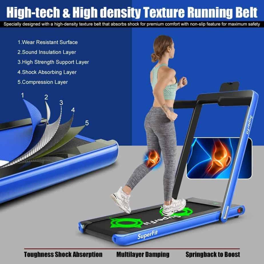 A lady is jogging on the Goplus 2 in 1 Folding Treadmill