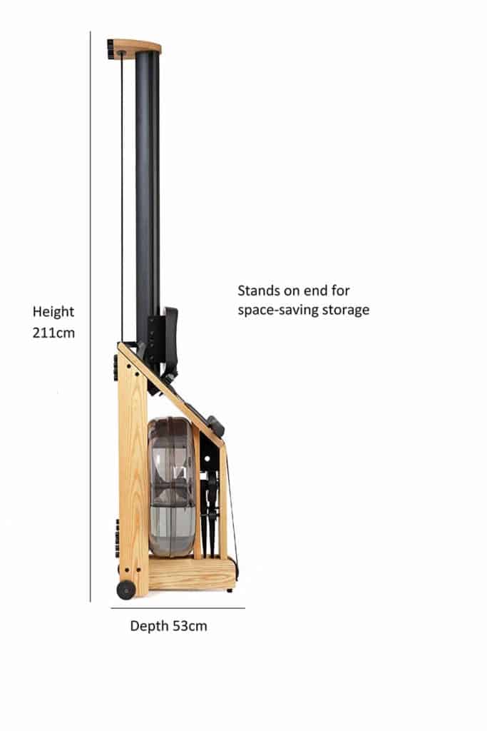 The Waterrower A1 Studio Rowing Machine in upright storage position