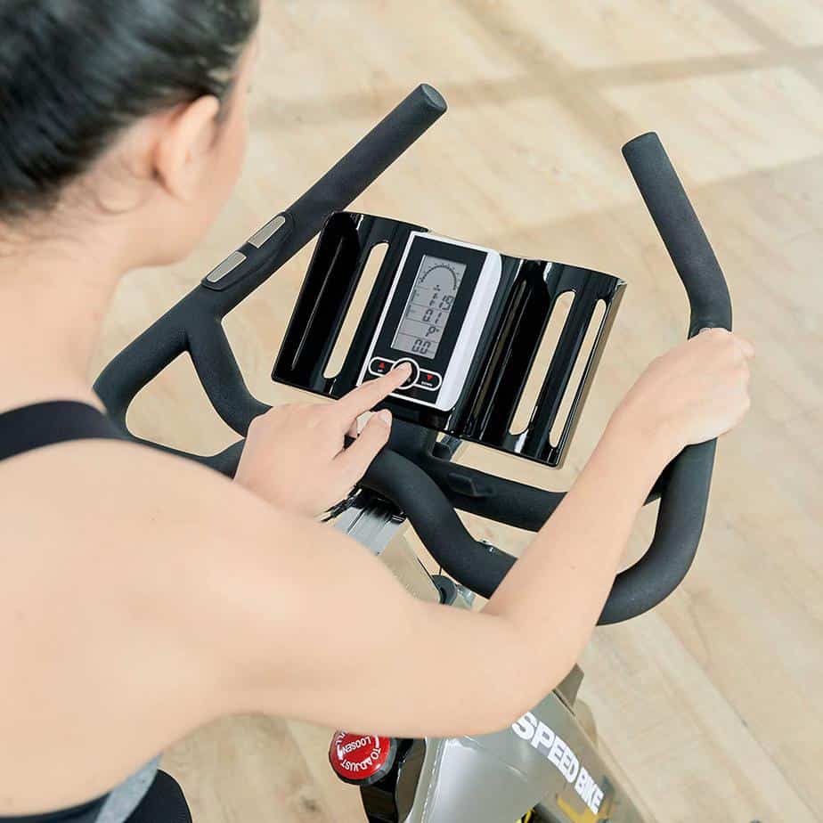 The handlebar and the monitor of the Pooboo C511 Commercial Cycling Bike