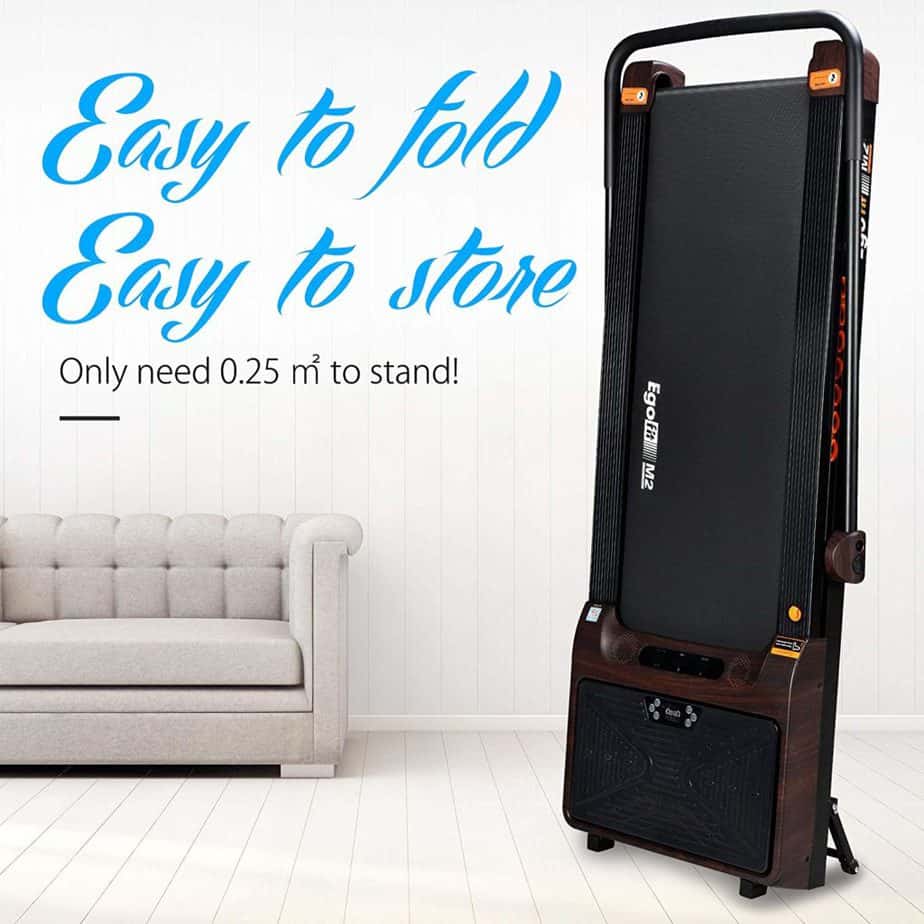 The Egofit M2 Treadmill stored vertically