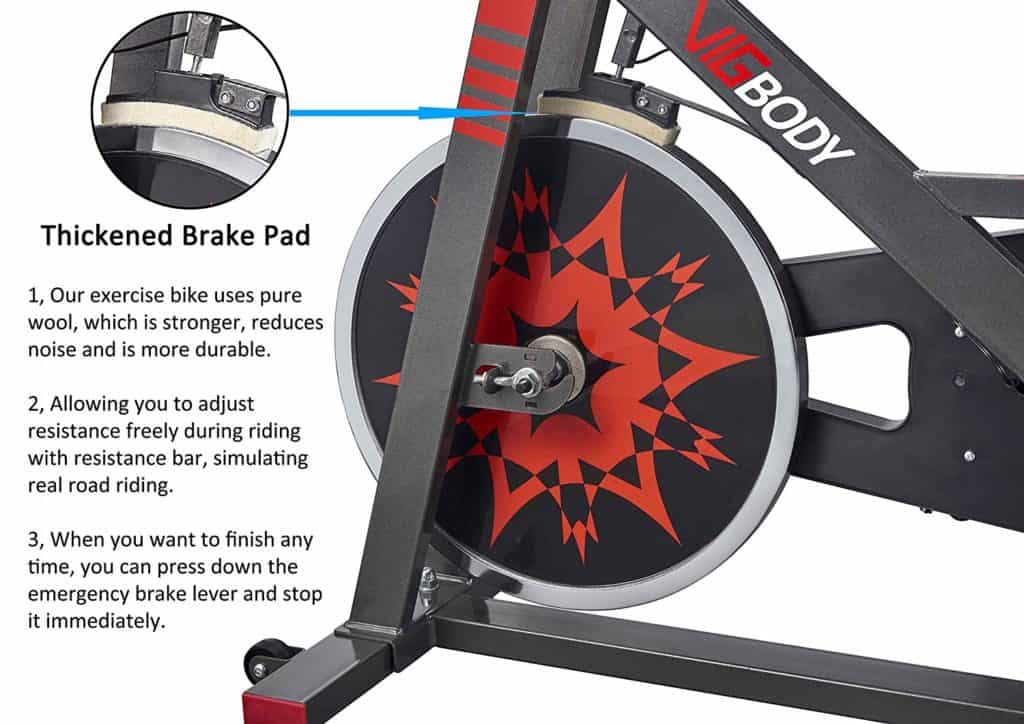 The wool felt brake pad and the flywheel of the VIGBODY HL-5801 Indoor Exercise Bike