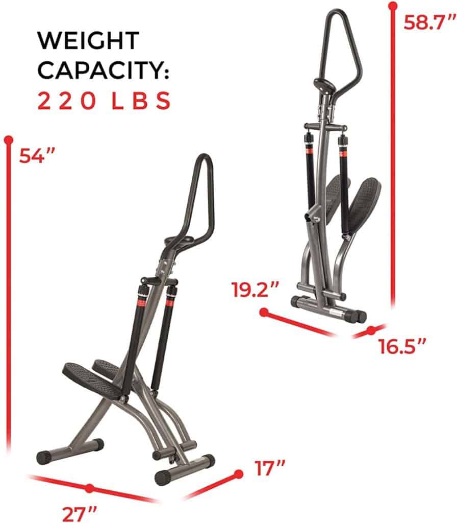 The assembled and folded Sunny Health and Fitness SF-1115 Folding Climbing Stepper
