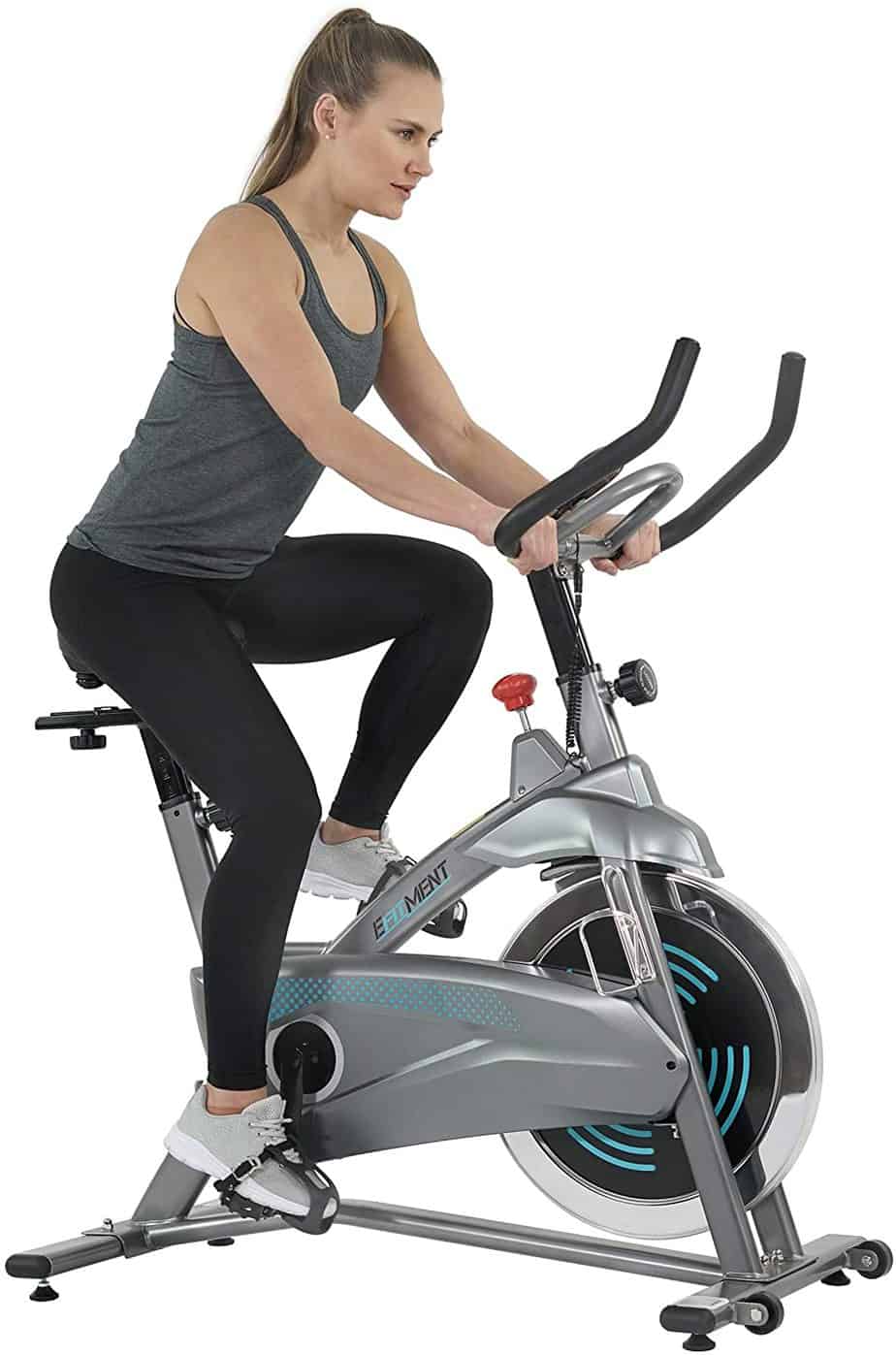 A lady is riding the EFITMENT IC037 Indoor Cycling Bike