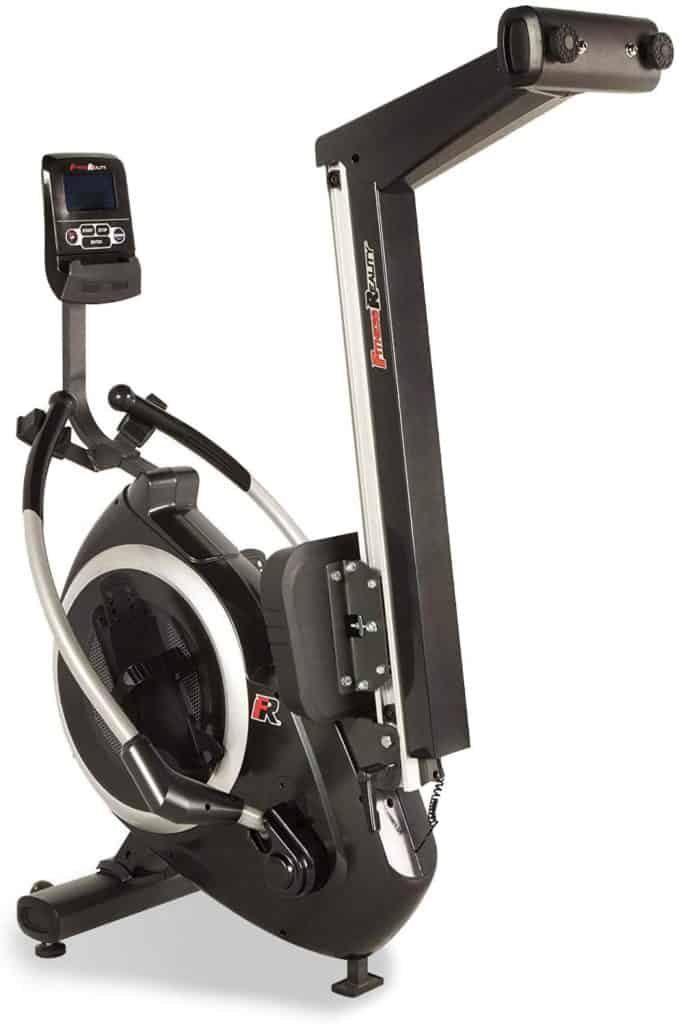 The Fitness Reality 4000MR Magnetic Rower is folded and ready for storage