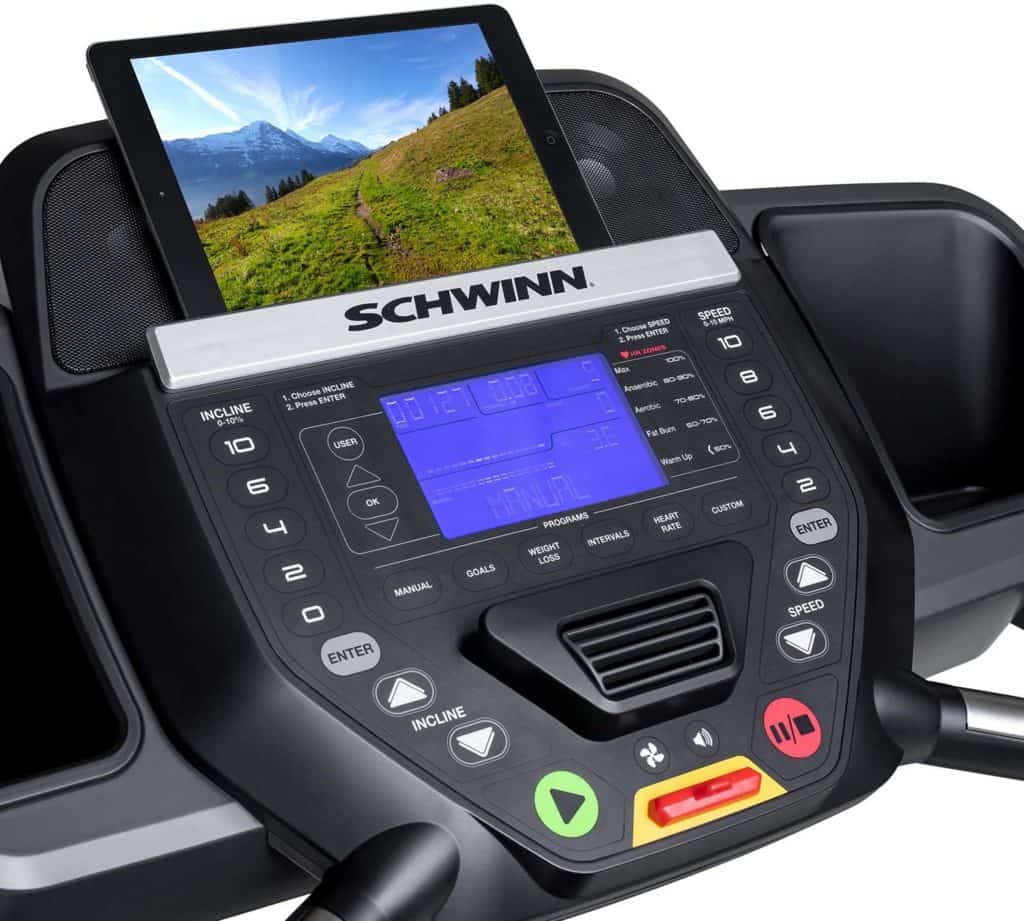 The dashboard/console of the Schwinn 810 Treadmill Model 100799