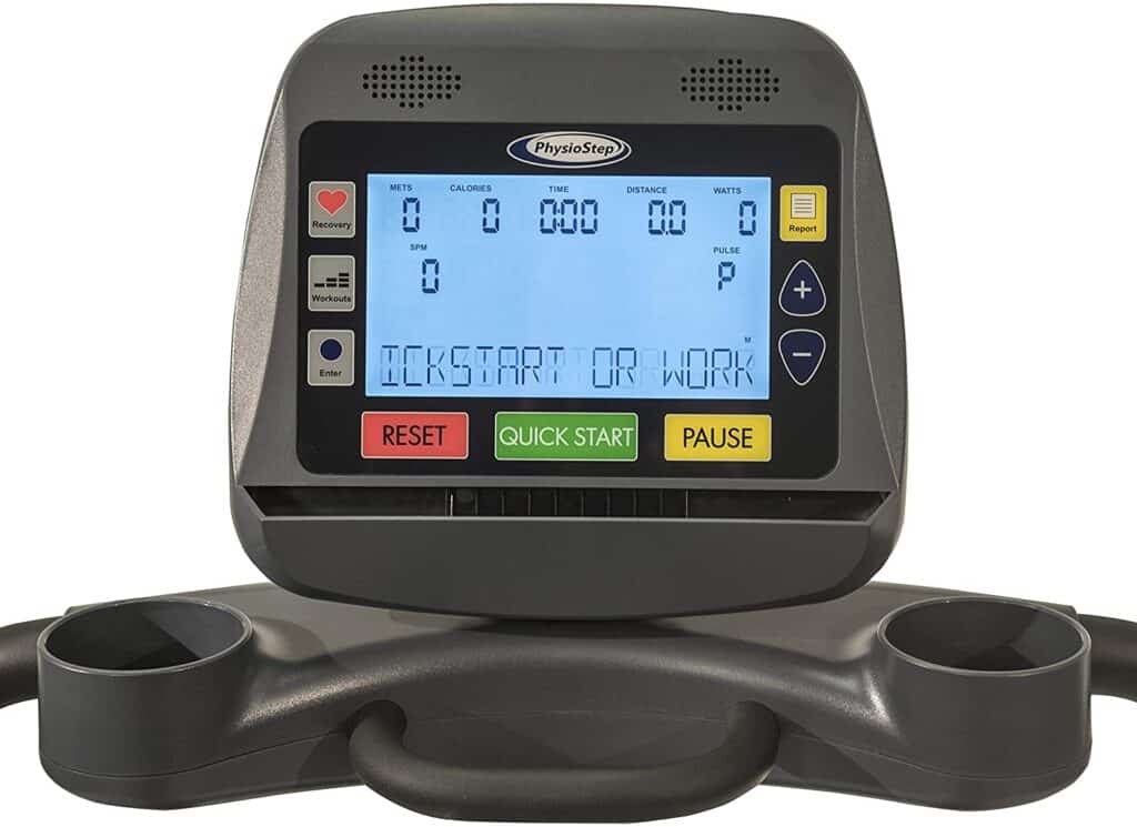 The console of the HCI Fitness PhysioStep RXT-1000 Recumbent Elliptical Trainer