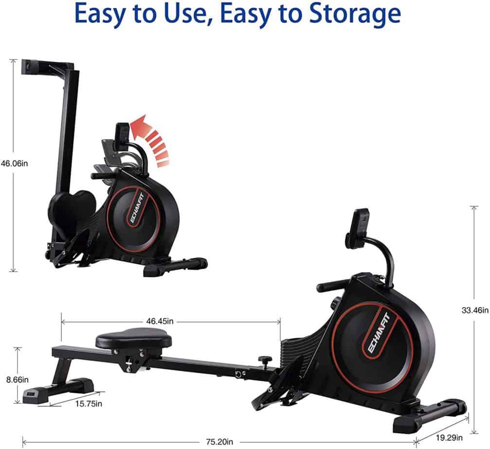 The folded and unfolded ECHANFIT CRW 4901 Magnetic Rowing Machine 
