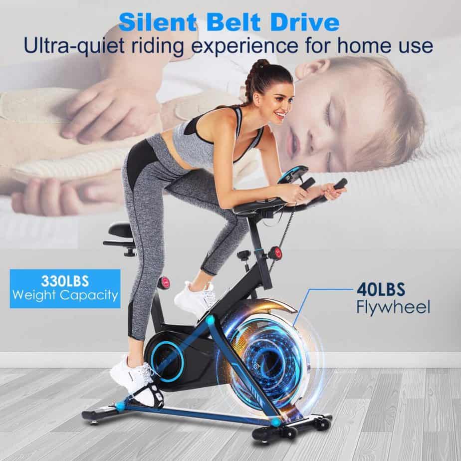 A lady rides the FUNMILY Indoor Stationary Exercise Bike