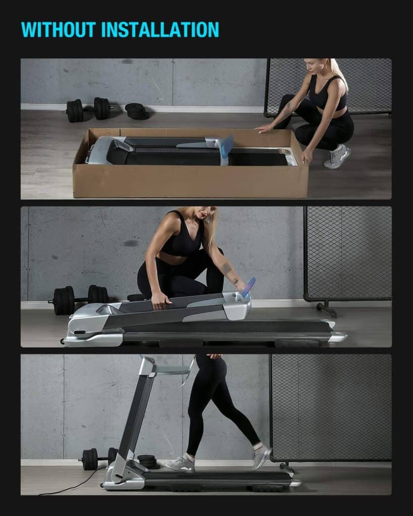 A lady unpacks the WEKEEP OVICX Q2S Folding Portable Treadmill