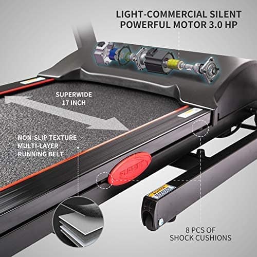 The running surface and the motor of the Advenor 3.0 HP Motor Folding Treadmill