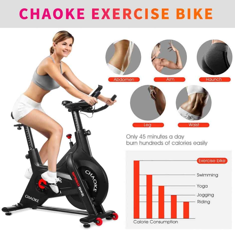 A lady rides the CHAOKE 8705 Indoor Belt Magnetic Exercise Bike