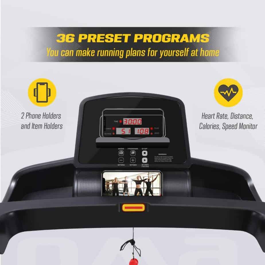 The console of the OMA 5105EB 2.25 HP Folding Treadmill 