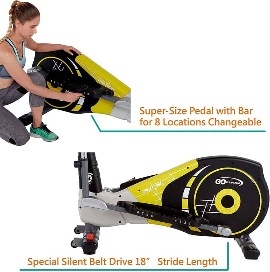 A user adjusts the pedals of the GOELLIPTICAL V-600X Elliptical Cross Trainer 