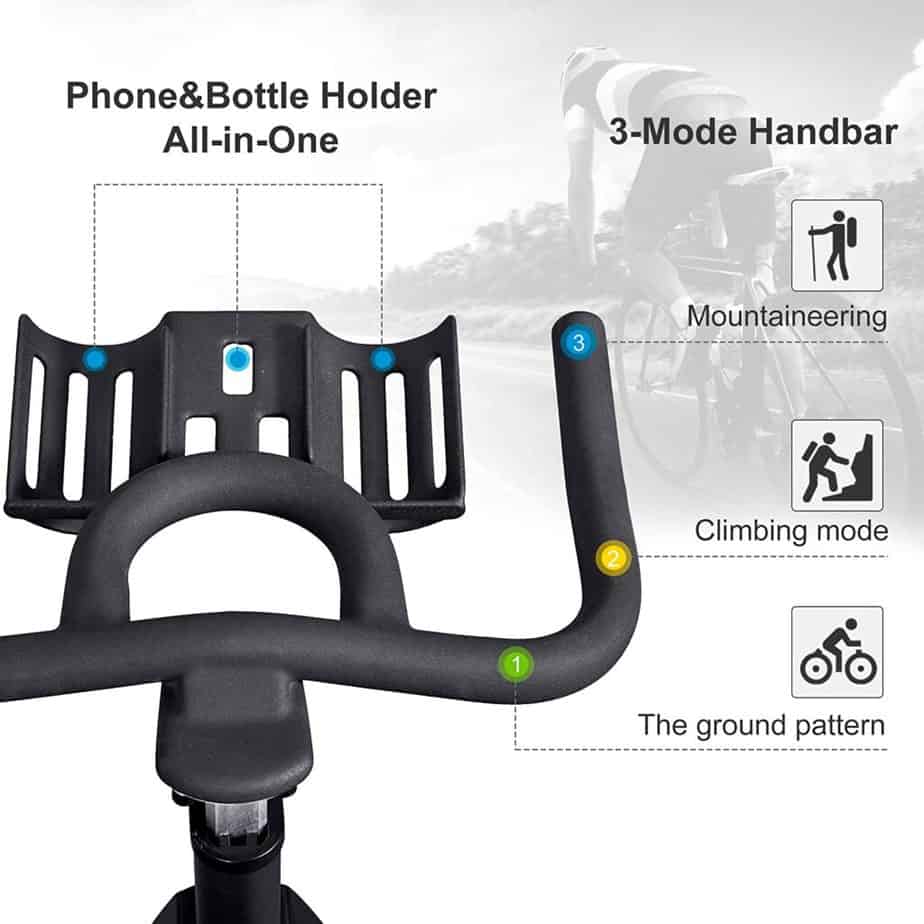 The handlebar of the DERACY Indoor Cycling Bike 