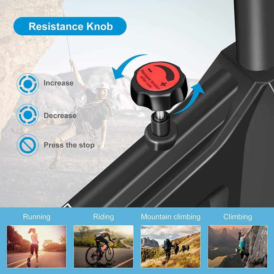 The resistance adjustament knob of the DERACY Indoor Cycling Bike 