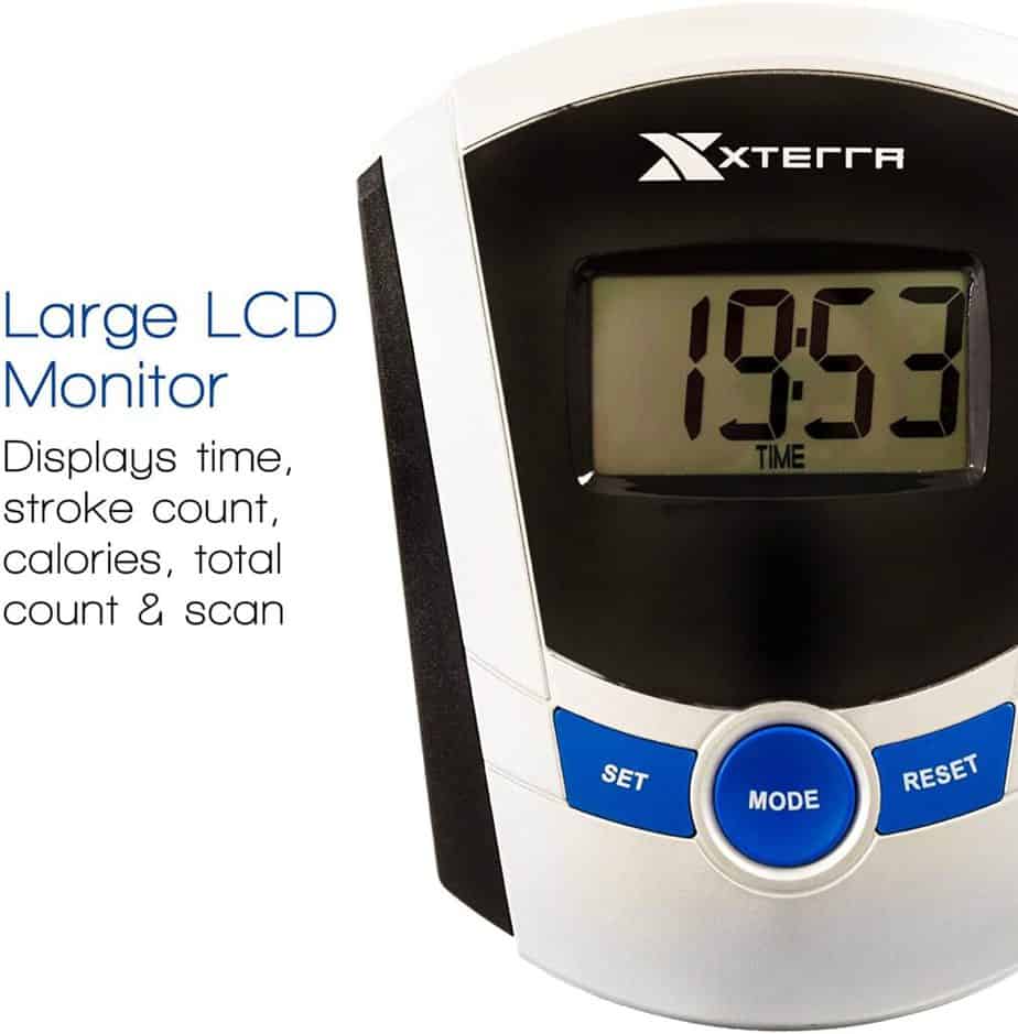 The console/monitor of the XTERRA Fitness ERG200 Magnetic Rowing Machine 