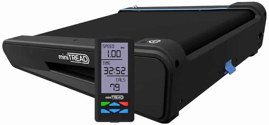 The Onthemuv MiniTREAD Compact Electric Treadmill  with its remote control/digital monitor