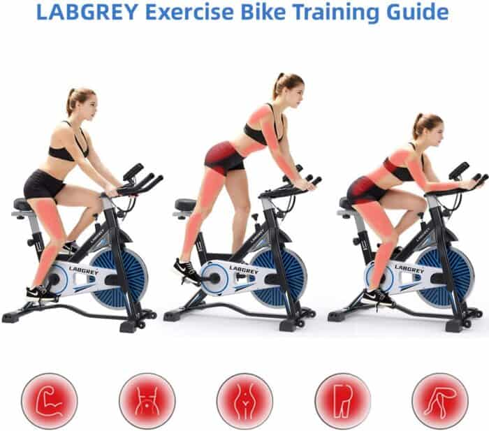 The LABGREY L1 Indoor Cycling Bike is being ridden in 3 different postures