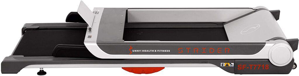 The folded version of the Sunny Health & Fitness SF-T7718 Electric Treadmill