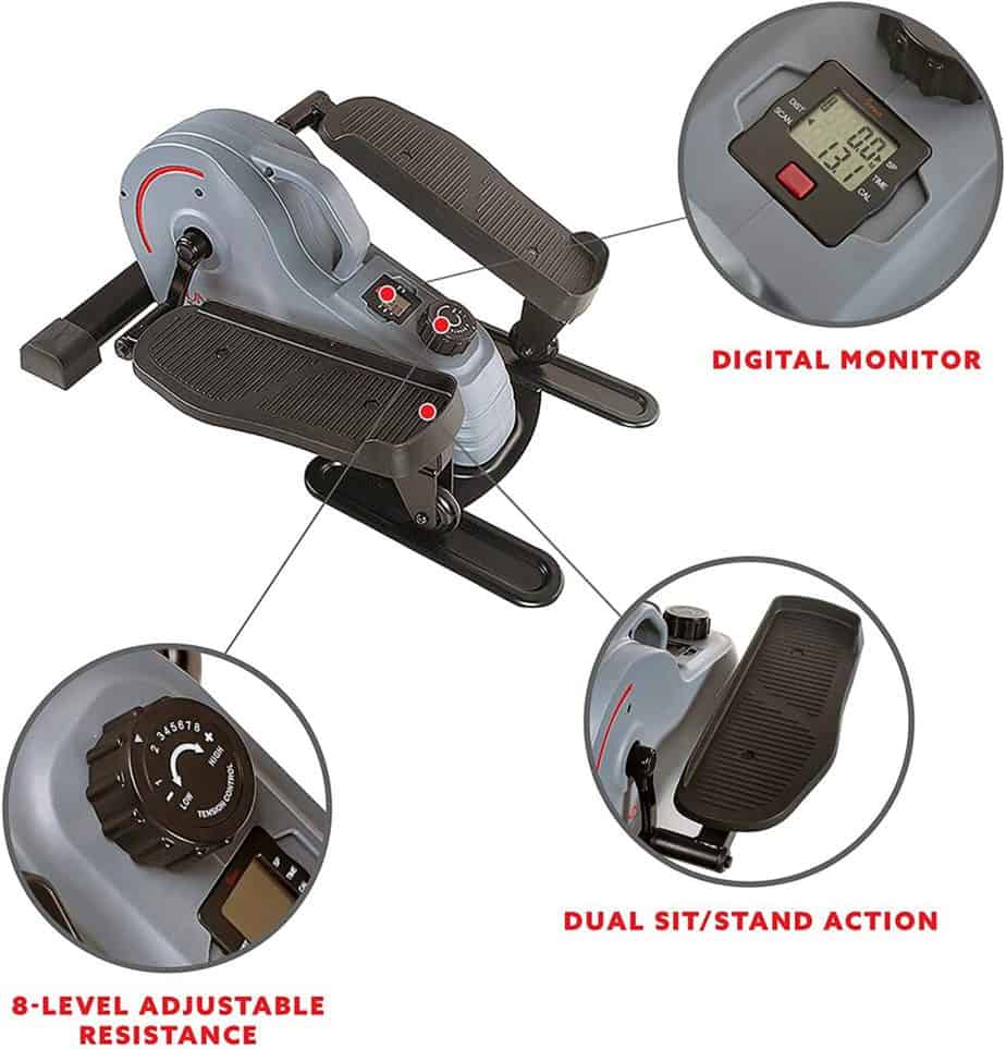 The control knob, pedal, and the console of the Sunny Health & Fitness SF-E3908 Under-Desk/Standing Portable Elliptical Machine