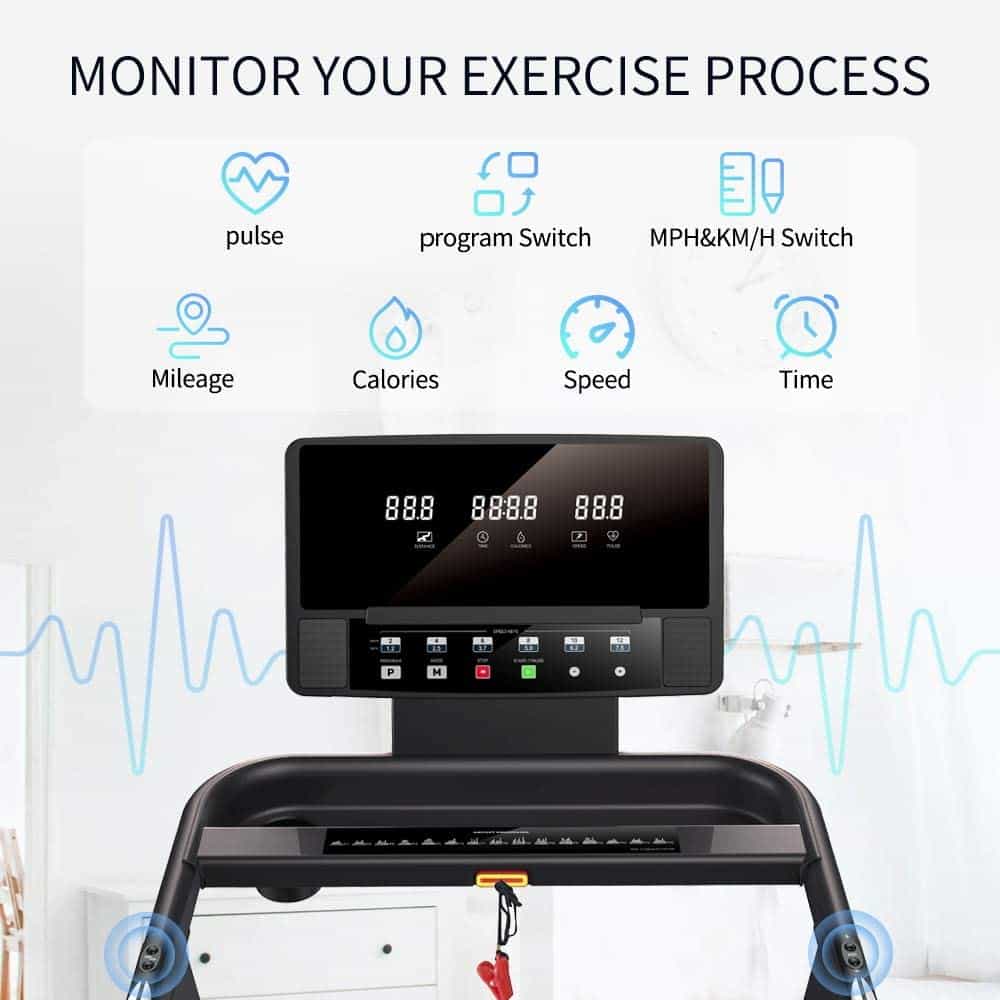 The oversized console/monitor of the RUNOW 3305EB Folding Treadmill 