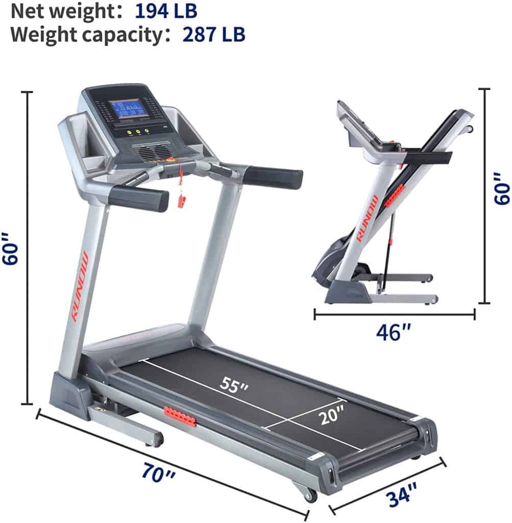 The folded and unfolded versions of the RUNOW 6631CA Folding Treadmill 