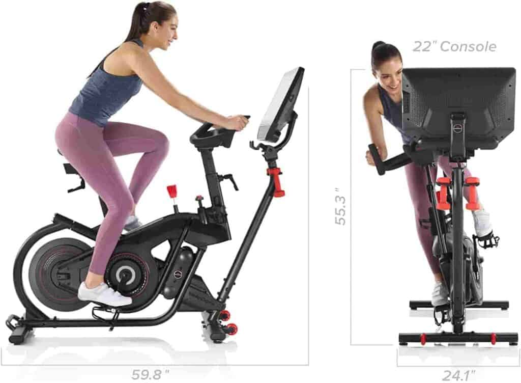A user rides the Bowflex VeloCore IC22 Indoor Exercise Bike  and performs the side-to-side workout
