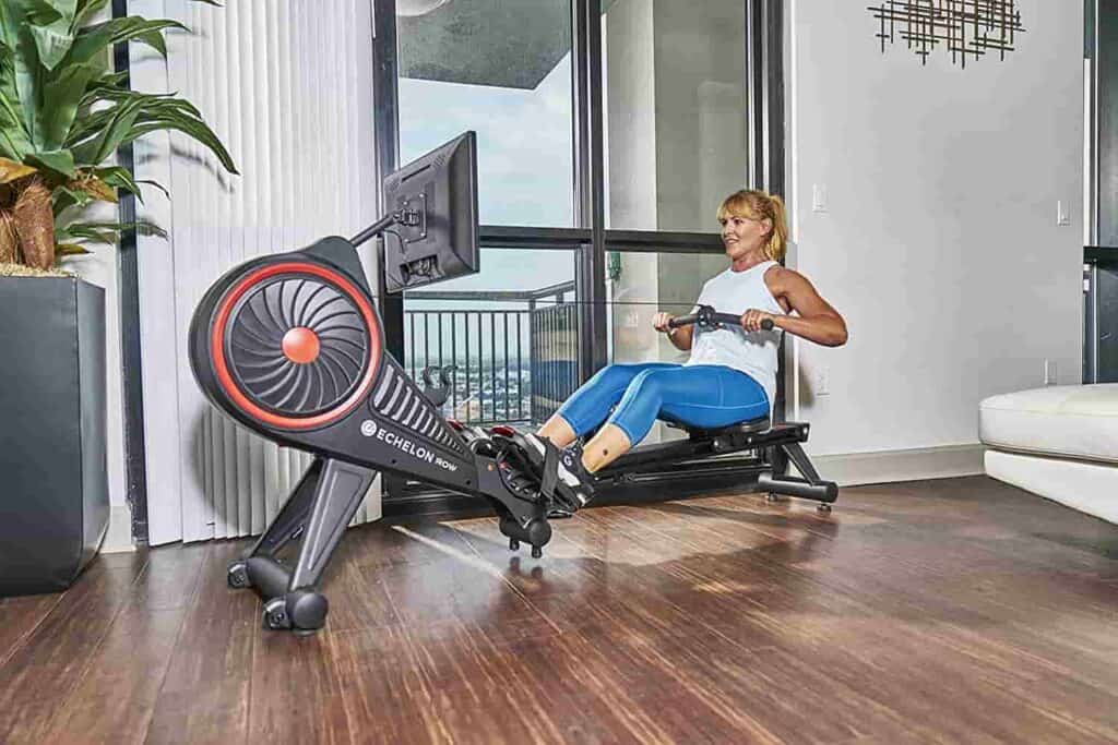 Lady works out on the Echelon (Row S) Smart Rower 