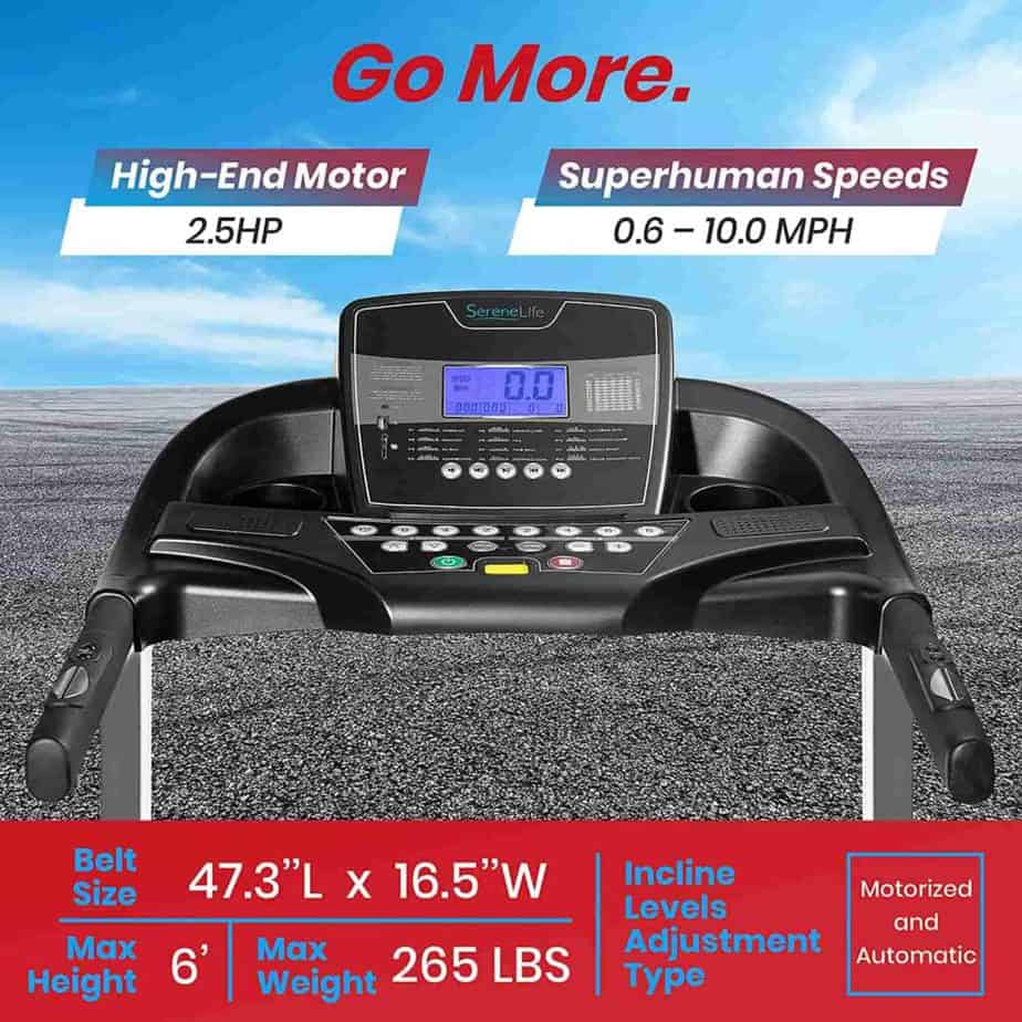 The console of the SereneLife SLFTRD35 Foldable Treadmill 