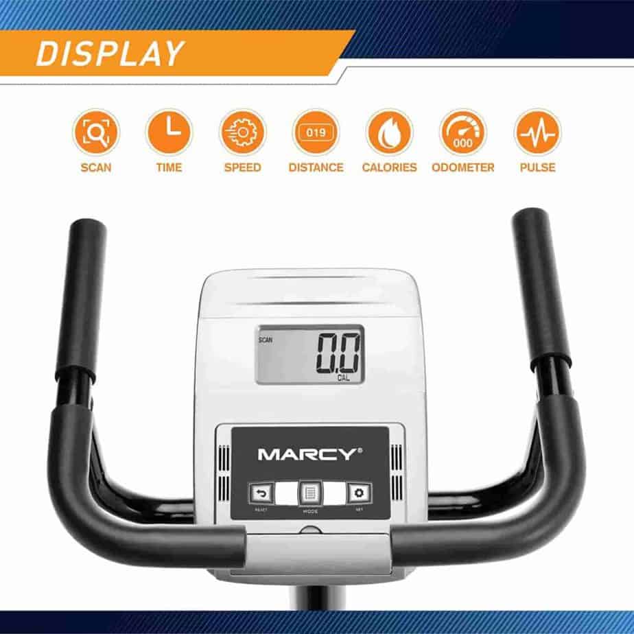 The console and front handlebars of the Marcy Recumbent Bike ME-1019R  