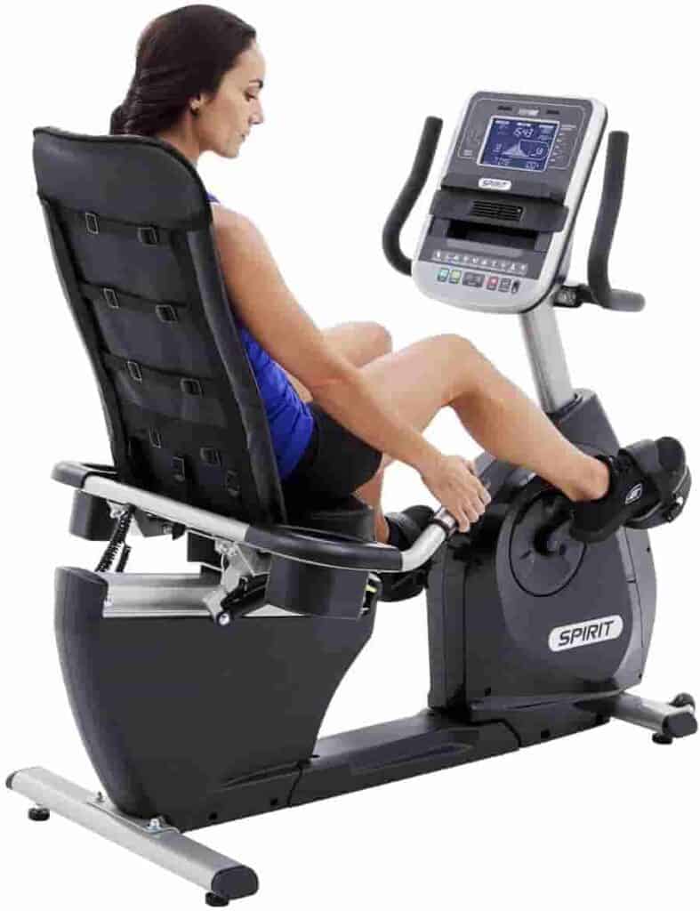 Lady exercises with the Spirit Fitness XBR95 Recumbent Bike