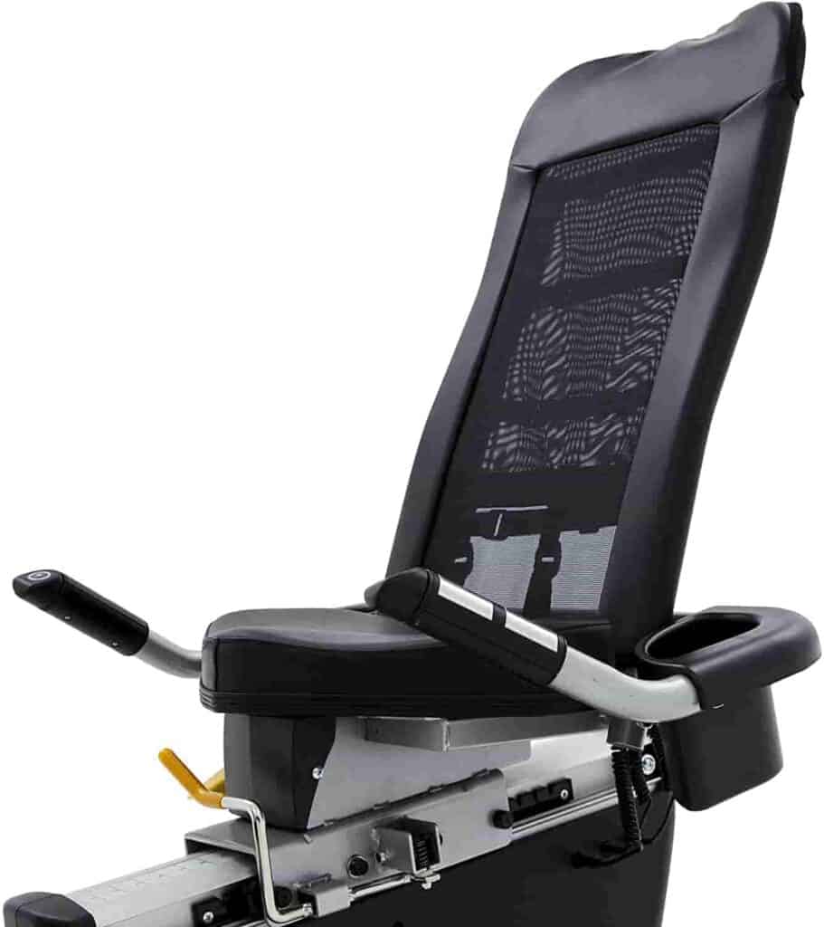 The mesh seat of the Spirit Fitness XBR95 Recumbent Bike