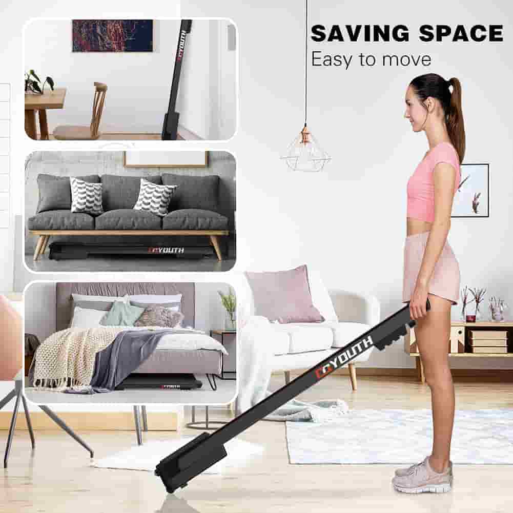 A lady moves the GOYOUTH 2-in-1 Under-Desk Treadmill to a storage area