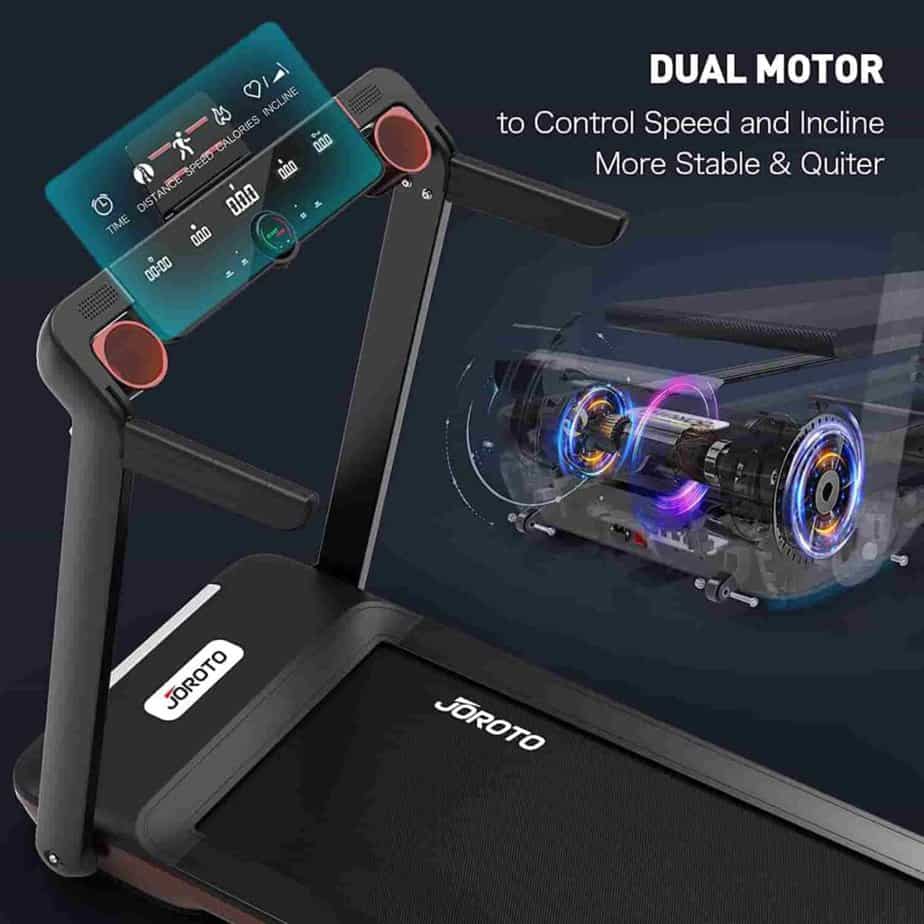The 1.5 horsepower motor of the JOROTO IW9-PRO Folding Treadmill 