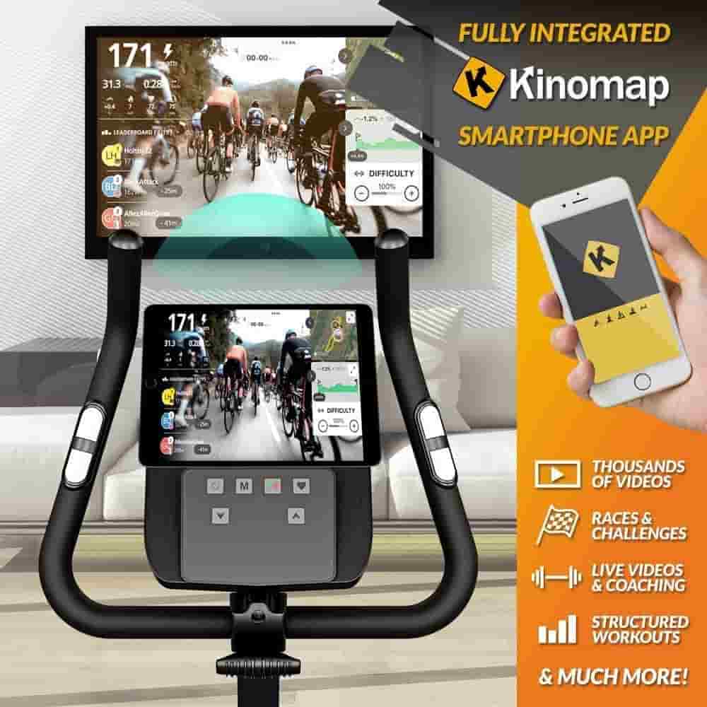 The console of the Bluefin Fitness TOUR 5.0 Upright Exercise Bike 