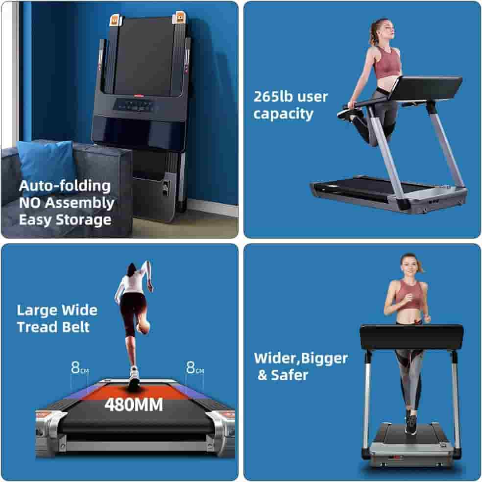 The RHYTHM Fun 4.0 HP Folding Treadmill is stored vertically