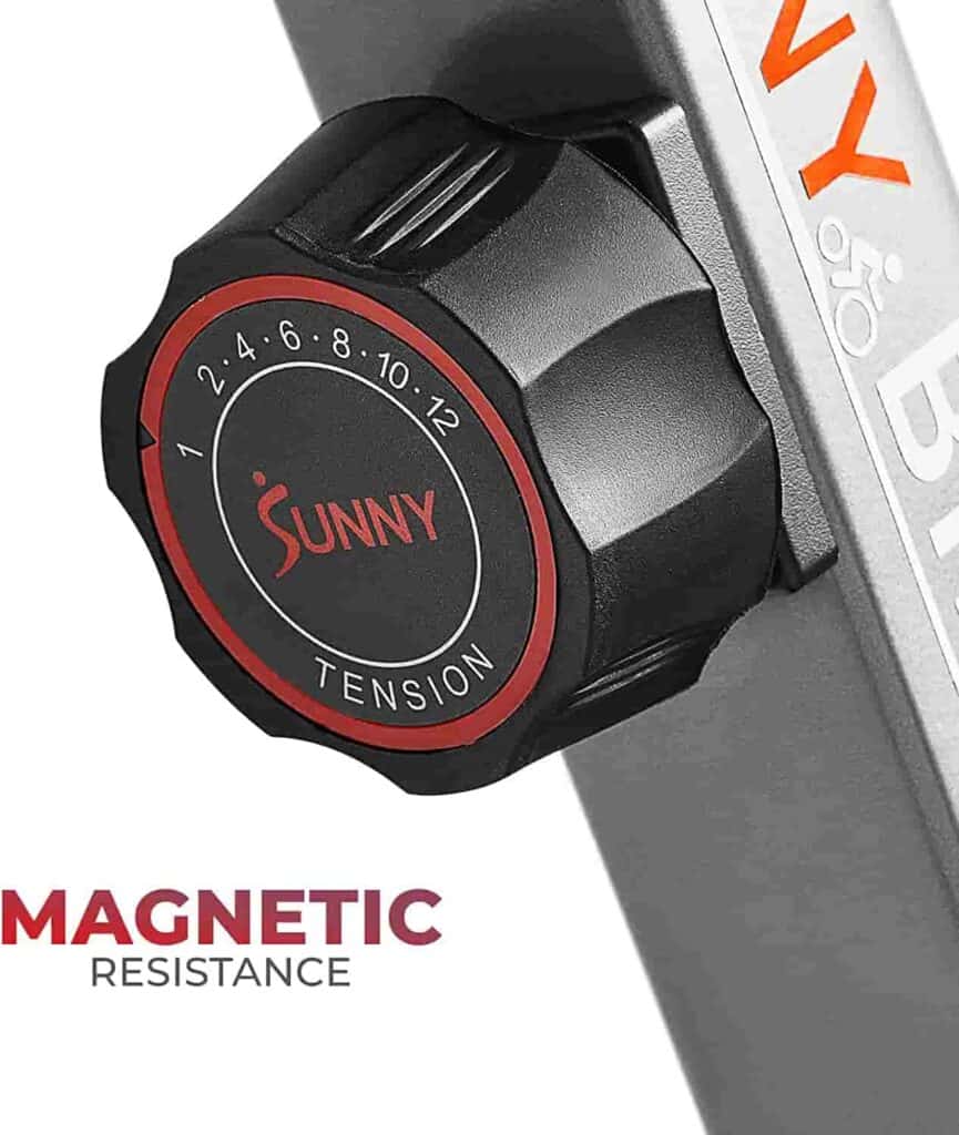 The resistance control knob of the Sunny Health & Fitness SF-RB420046 Elite Interactive Recumbent Bike
