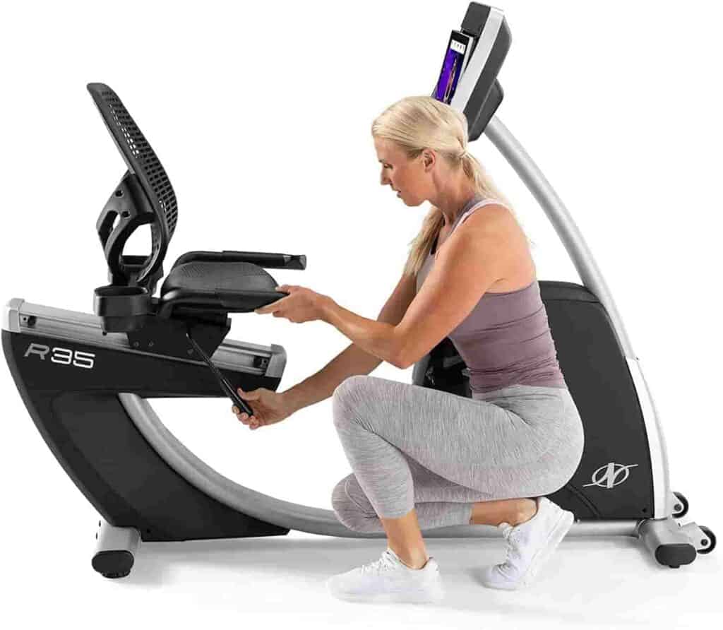 The seat of the Nordic Track R35 Commercial Recumbent Bike