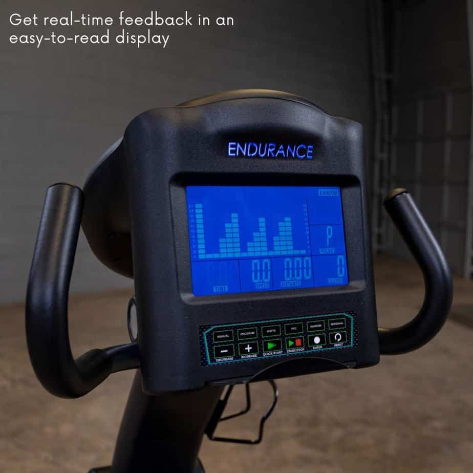 The console of the Body-Solid B4R Endurance Recumbent Bike