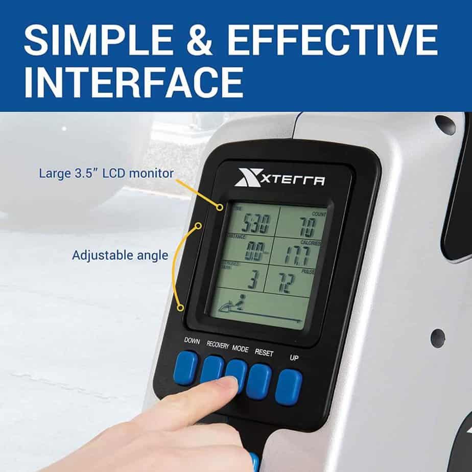 The console of the XTERRA Fitness ERG500 Air Turbine Rower