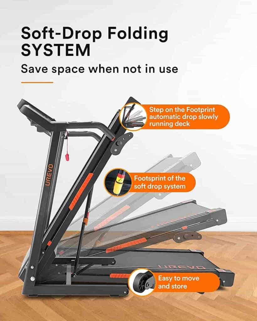 The folded version of the UREVO URTM005 Folding Treadmill