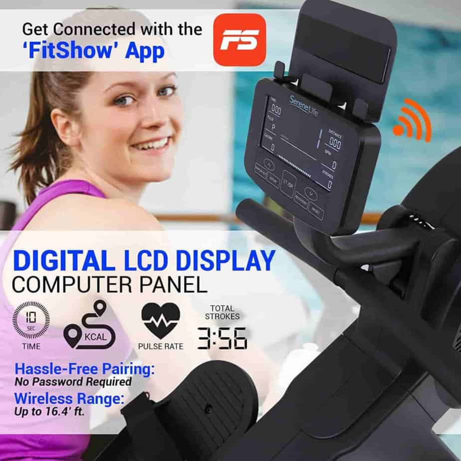 The console of the SereneLife SLRWMC60 Rower