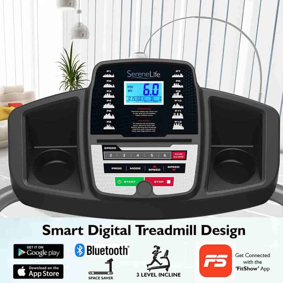 The console of the SereneLife SLFTRD20 Folding Treadmill