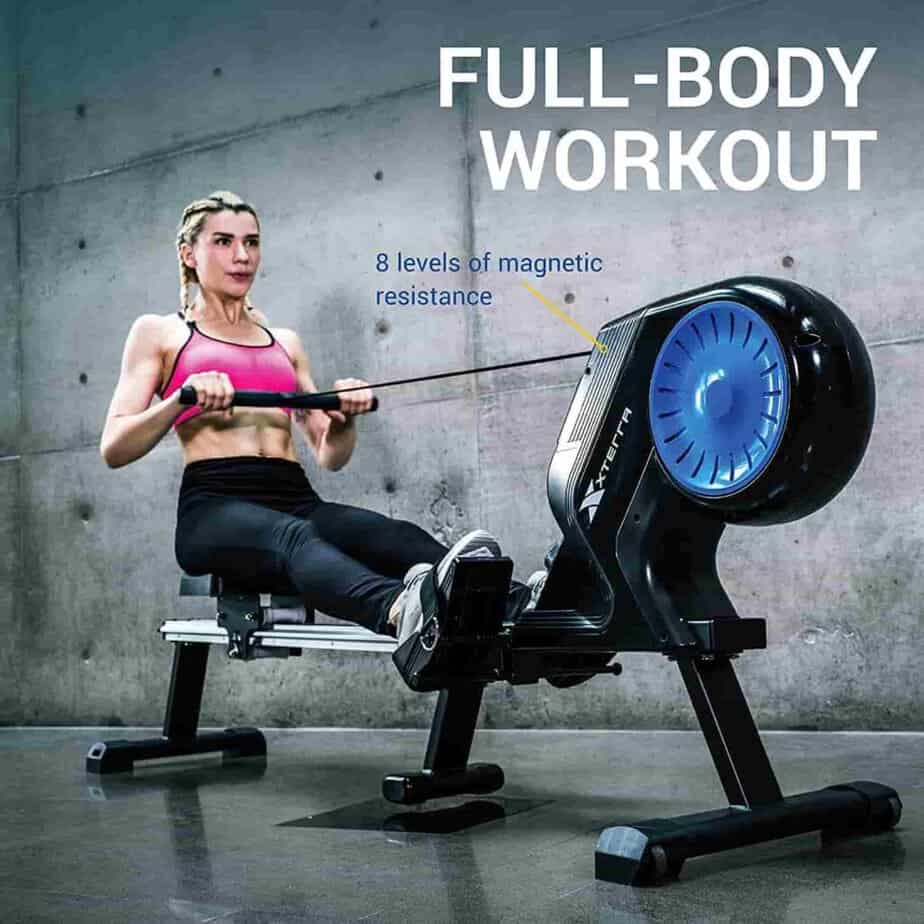 A lady exercises with theXTERRA Fitness ERG220 Rower 