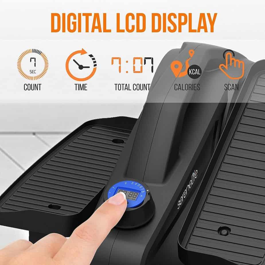 The LCD monitor of the SereneLife SLEPL9 Under-Desk Elliptical Trainer