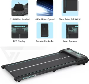 The CITYSPORTS CS-WP6 Under-Desk Treadmill and its motor, remote control, etc